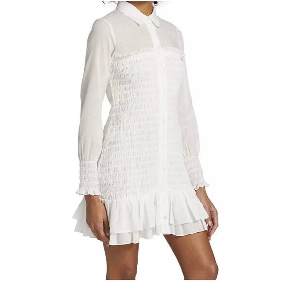 Veronica Beard Jeans Kelsey Smocked Bodice Combo Flounce Hem Shirt Dress Size 6 - Picture 13 of 13